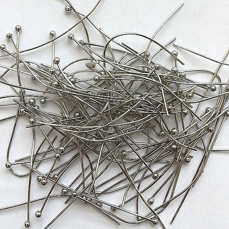 Пины с шариком, 40х0.644мм, базовый материал - латунь, стального цвета, 10 грамм Пины с шариком, 40х0.644мм, базовый материал - латунь, стального цвета, 10 грамм