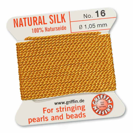 Нить шелковая, Griffin No.16 (1.05мм), янтарная, с иглой, моток, 2 метра