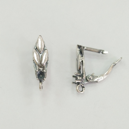 Швензы закрытые, 18х5мм, с английским замком, Колосок, со слотами для кристаллов, базовый материал - латунь, посеребренные с чернением, пара