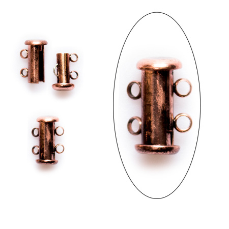 Застежка, 14х10мм, трубочка-слайдер на две нити, базовый материал - латунь, под медь, 2 шт.