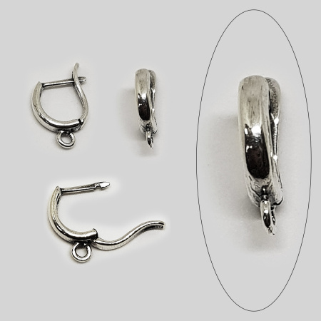 Швензы закрытые, 15х3мм, с английским замком, Дуга гладкая, базовый материал - латунь, посеребренные с чернением, пара