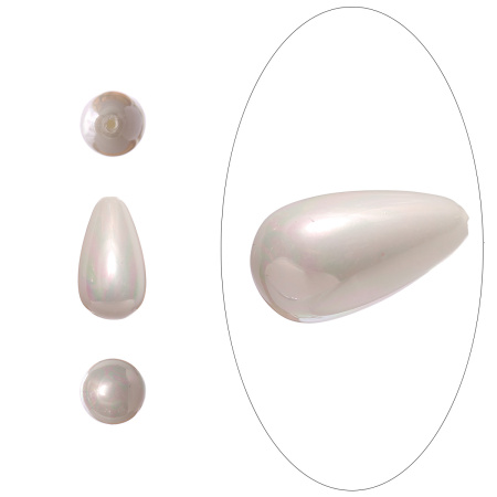 Бусина из ракушки, 16х8мм, полупросверленная, капля, жемчуг Майорика, цвет белый, 1 шт., УЦЕНКА