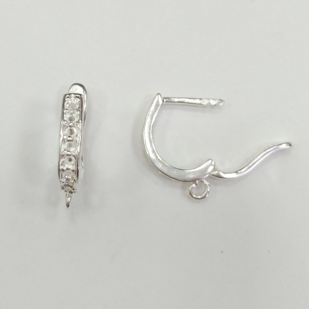 Швензы закрытые, 17.5х3мм, с английским замком, Дуга со слотами для кристаллов, базовый материал - латунь, посеребренные, пара