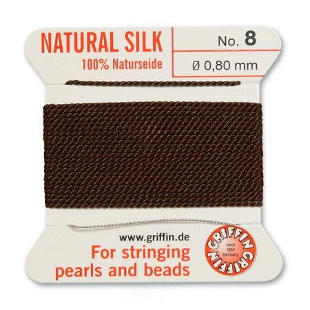 Нить шелковая, Griffin No.8 (0.8мм), коричневая, с иглой, моток, 2 метра