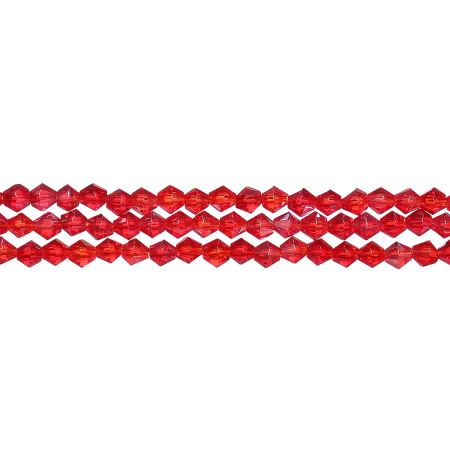 Бусины стеклянные, 4-5мм, граненые, биконусы, красные с перламутровым покрытием, 78 шт., низка