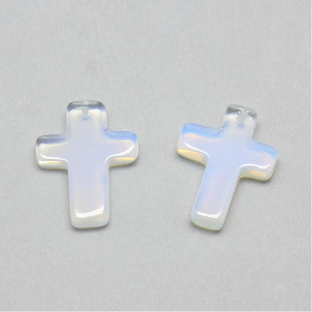 Подвеска каменная, 19х14х3.5мм, крестик, базовый материал - камень, лунный камень (имитация), 2 шт.