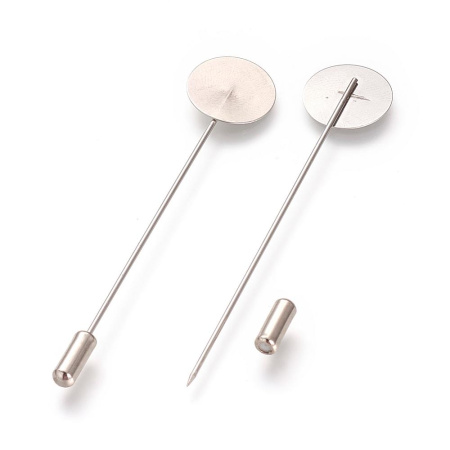 Основа для булавки-броши, 68мм, с платформой 15мм, базовый материал - нержавеющая сталь, без покрытия с заглушкой стального цвета, 5 шт.