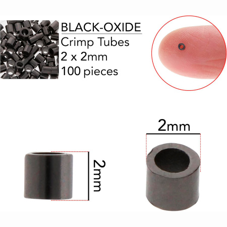 <p>Бюджетные кримпы - трубочки размером примерно 2*2 мм. Внутренний диаметр около 1.2 мм. На кримпах возможны заусенцы, могут попадаться помятые кримпы. Оттенок может отличаться от фотографии и в разных поставках. 
Произведено американской компанией BeadSmith в Китае. Цена за упаковку - около 100 шт (фасуются производителем на вес, без пересчёта и проверки на брак - могут попадаться помятые кримпы, кримпы с заусенцами).</p>