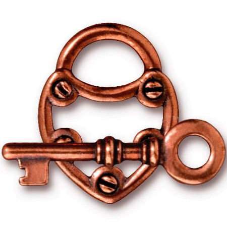 Застежка, 25х19мм, TierraCast, тогл, замочек с ключиком, базовый материал - оловянный сплав, медный, 1 шт.