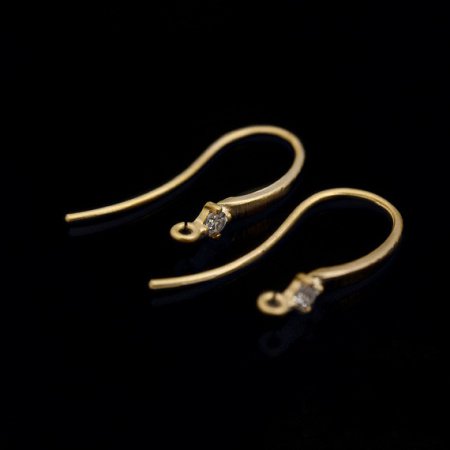 Швензы открытые, 17х3мм, Корея, с фианитом, базовый материал - латунь, матовые позолоченные, пара