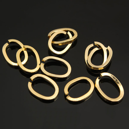 Соединительное колечко, 9.5х7мм (толщина 1.3мм, внутренний размер 6.9х4.4мм), овальное, плоское, Корея, базовый материал - латунь, позолоченное, 10 шт.