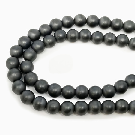 Бусины каменные, гематит, серый, матовый, 6-6.5мм, 65 шт., низка