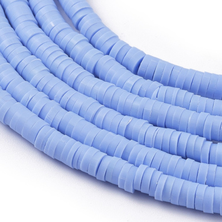 <p>Плоские круглые бусины - чипсы (диски, рондели heishi) ручной работы из полимерной глины (пластики). Бусины могут немного отличаться по форме и размеру. Оттенок может отличаться от фотографии. Цвет: сиреневато-голубой. Бусины довольно мягкие, гибкие, напоминают каучук. Цена за низку длиной около 43 см, около 350-400 бусин.</p>