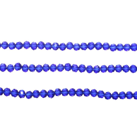 Бусины стеклянные, 4х3.5мм, граненые, рондели, темно-синие, 150 шт., низка