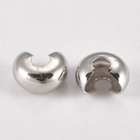 Кримпы, 6х5мм, покрывные, базовый материал - латунь, стального цвета, 5 грамм