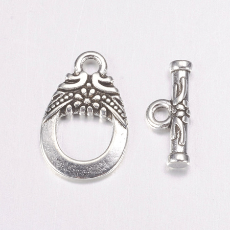 Застежка, 17.5х11.5мм, тогл Венок, базовый материал - оловянный сплав, стиль тибетское серебро, 1 шт.