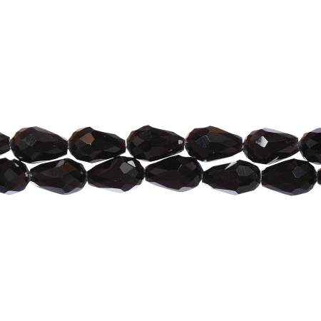 Бусины стеклянные, 12х8мм, капля, граненая, черная, 55 шт., низка