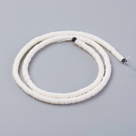 <p>Плоские круглые бусины - чипсы (диски, рондели heishi) ручной работы из полимерной глины (пластики). Бусины могут немного отличаться по форме и размеру. Оттенок может отличаться от фотографии. Цвет: светлый бледно розовый, почти белый. Бусины довольно мягкие, гибкие, напоминают каучук. Цена за низку длиной около 43 см, около 350-400 бусин.</p>