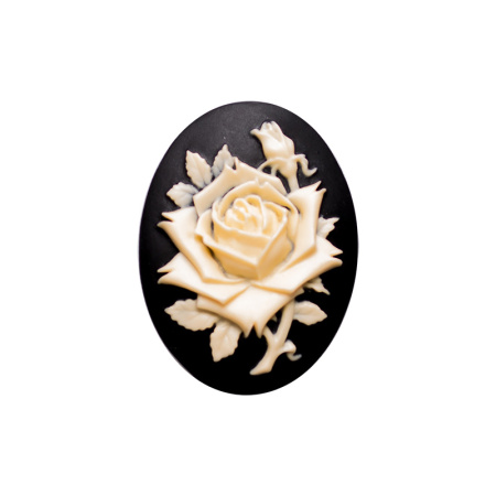 Камея акриловая, 40х30мм, роза, слоновая кость на черном, 1 шт.