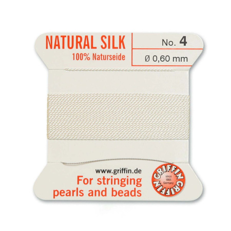 Нить шелковая, Griffin No.4 (0.6мм), молочно-белая, с иглой, моток, 2 метра