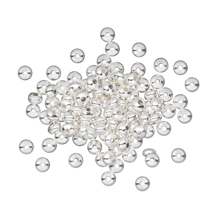 Бусина металлическая, 3х2мм, рондель, базовый материал - латунь, посеребренная, 20 шт.