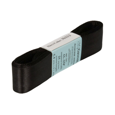 Лента атласная, Gaммa, 25мм, черная №113, моток, 5 метров Лента атласная, Gaммa, 25мм, черная №113, моток, 5 метров