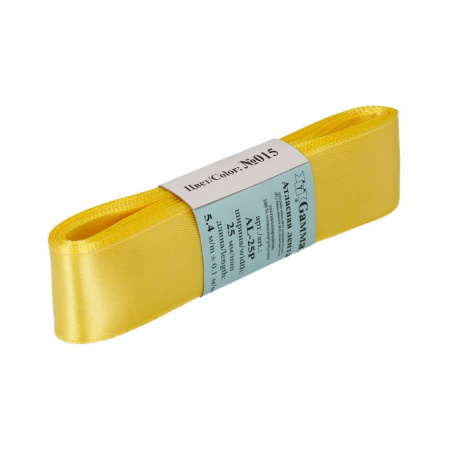 Лента атласная, Gaммa, 25мм, желтая №015, моток, 5 метров Лента атласная, Gaммa, 25мм, желтая №015, моток, 5 метров