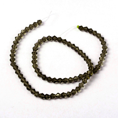 Бусины стеклянные, 4-5мм, граненые, биконусы, хаки, 78 шт., низка