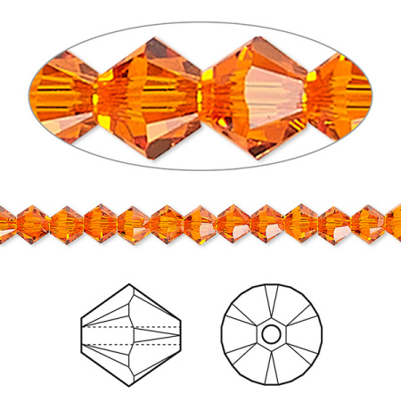Бусина Swarovski, 4мм, Биконус (#5328), мандарин (цвет 259), 10 шт.