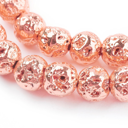 Бусины каменные, вулканическая лава, металлизированная, под розовое золото, 8-9мм, 45 шт., низка