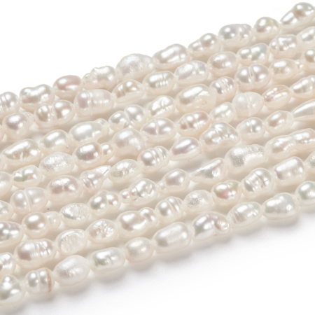 Бусина из жемчуга, 4х3-10х5мм, барокко, рис, цвет молочный, 50 шт., низка