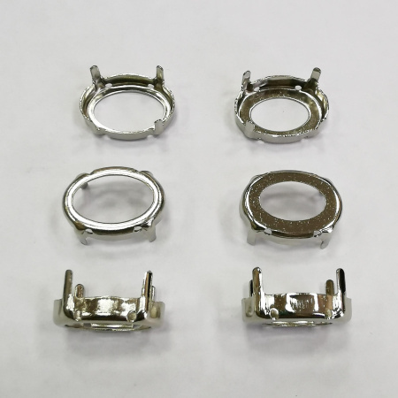 Оправа с цапами, 18х13мм, пришивная, форма овал, базовый материал - латунь, стального цвета, 10 шт.