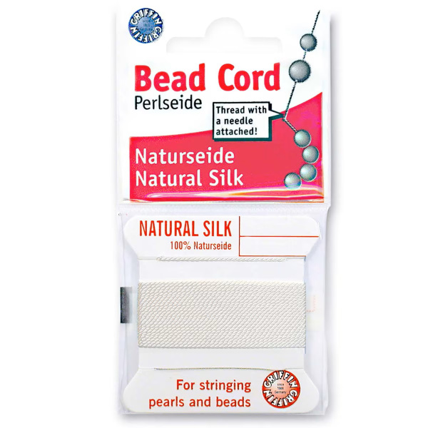 <p>Прочная нить из высококачественного натурального 100% шелка, произведена компанией Griffin (Германия). К нити прикреплена проволочная иголочка. Идеально подходит для использования с жемчугом и натуральными камнями. Толщина около 0,5 мм. Оттенок может отличаться от фотографии и в разных поставках. Цена за моток 2 метра.</p>