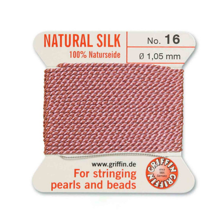 Нить шелковая, Griffin No.16 (1.05мм), цвет вялая роза, с иглой, моток, 2 метра