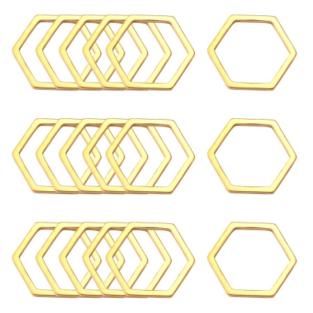 <p>Фурнитура для бижутерии из нержавеющей стали (марка 304) с покрытием золотистого цвета. Соединительный элемент - гексагон (правильный шестиугольник). Также можно использовать как декоративный элемент при работе с сутажем или как неразъемное соединительное колечко. Оттенок может отличаться от фотографии и в разных поставках. Цена за 5 шт.</p><p>ВНИМАНИЕ: на покрытии возможны пятнышки.</p>