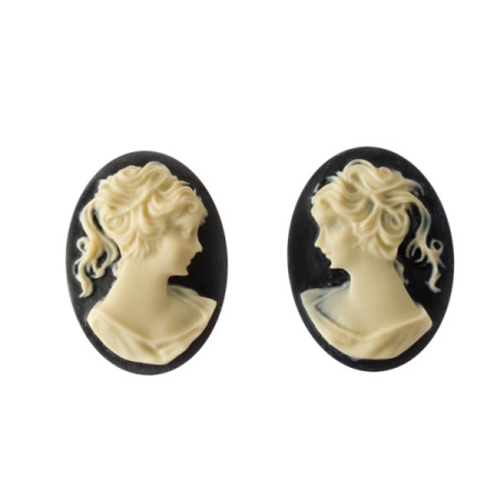 Камея акриловая, 25х18мм, девушка, слоновая кость на черном, набор (2 шт.)