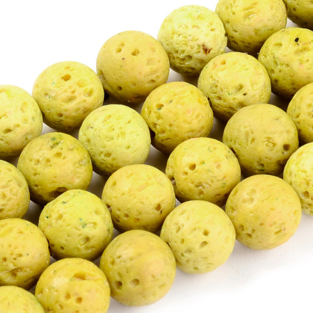 Бусины каменные, вулканическая лава, жёлтая, 6мм, 63 шт., низка