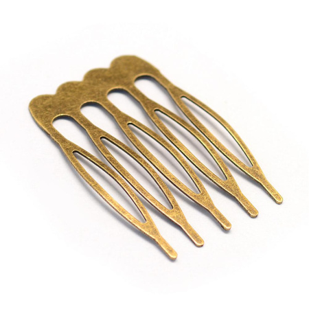 Гребень для волос, 39х27мм, металлический, базовый материал - железо, бронзового цвета, 5 шт.
