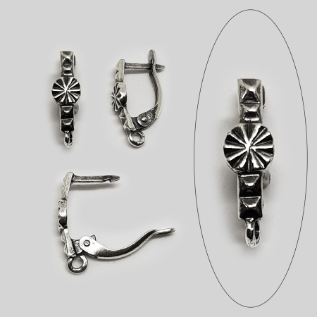 Швензы закрытые, 19х5.7мм, с английским замком, Карелия, базовый материал - латунь, посеребренные с чернением, пара