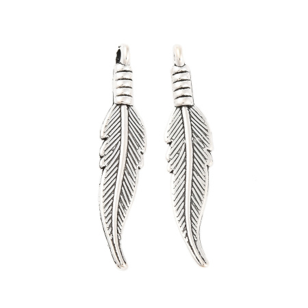 Подвеска, 31х6х4мм, перо, базовый материал - цинковый сплав, стиль тибетское серебро, 20 шт.