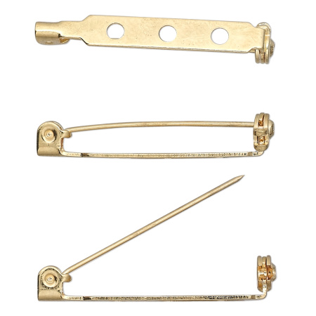 Основа для броши, 32.5мм, с фиксатором, базовый материал - сталь, позолоченная, 2 шт.