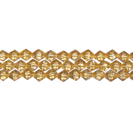 Бусины стеклянные, 6мм, граненые, биконусы, янтарно-желтые с перламутровым покрытием, 50 шт., низка