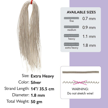 <p>
Гладкая посеребренная проволока-пружинка типа бульонка - канитель с серебристым покрытием. Тип: extra heavy. Толщина, заявленная производителем - 1.8 мм, может немного отличаться в разных поставках. Длина около 30-40 см (канитель нарезана производителем). На проволоке могут периодически встречаться заломы/растянутые участки. Оттенок может отличаться от фотографии и в разных поставках.
</p>