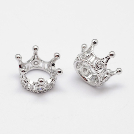 Бусина металлическая, 13х7мм, Milano, Корона, с фианитами, базовый материал - латунь, под родий, 1 шт. Бусина металлическая, 13х7мм, Milano, Корона, с фианитами, базовый материал - латунь, под родий, 1 шт.