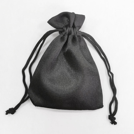 Мешочек из атласа, 8.5х7см, черный с черным шнурком, 5 шт.