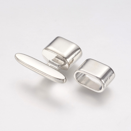 Застежка-концевик, 24х20х8мм (внутренний размер 10х5мм), крючок с разделителем с овальным сечением, лаконичный, базовый материал - цинковый сплав, серебристого цвета, 2 шт.
