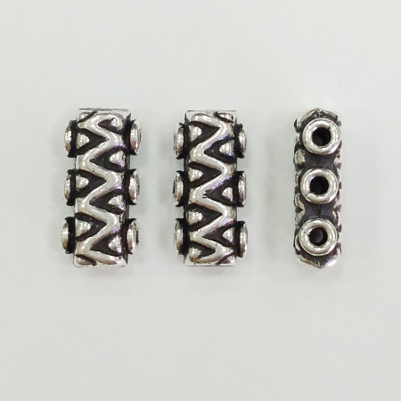Разделитель, 16х7.5х5мм, Индия, с зигзагами, на 3 отверстия, базовый материал - латунь, посеребренный с чернением, 5 шт.