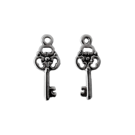 Подвеска, 23х9.5мм, ключ с цветком, базовый материал - цинковый сплав, стиль тибетское серебро, 1 шт.
