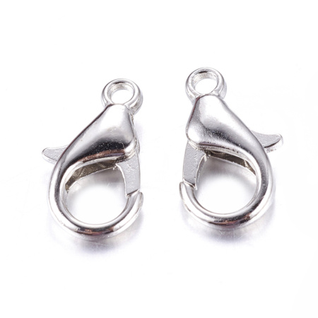 Застежка, 14х8мм, карабин, базовый материал - цинковый сплав, стального цвета, 10 грамм