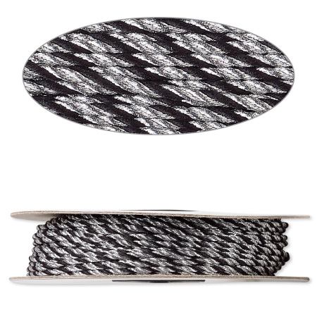Шнур синтетический нейлоновый, около 2мм, витой, черно-серебристый, 2 метра